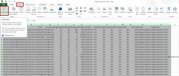 Insert Pivot Table