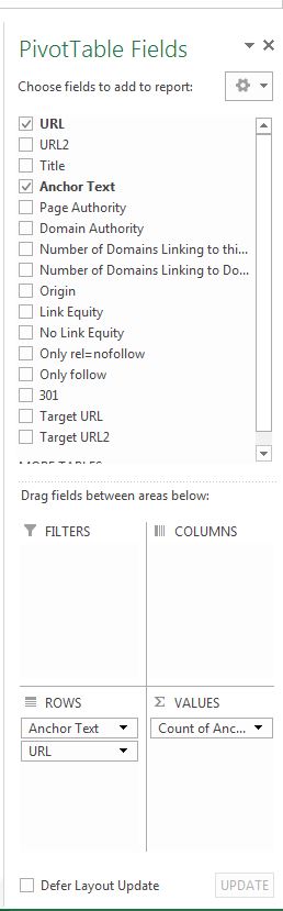 Pivot Table Fields to Add